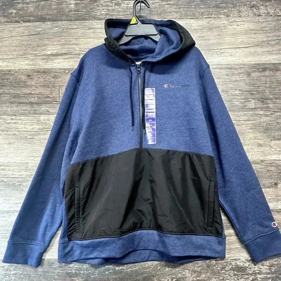 Champion Blue and Black Half Zip Hoodie - Picture 1 of 8